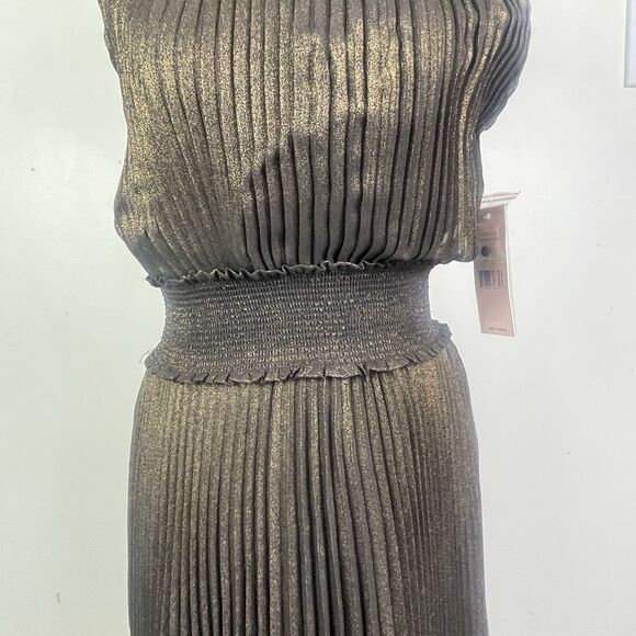 Nanette Nanette Lepore Accordion Pleated Midi Dress Size 4 Black Gold Cocktail - Picture 15 of 16